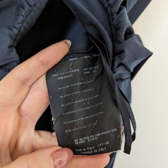 Prada navy blue ruffle stretch cotton square neck sleeveless mini dress - Picture 3 of 5